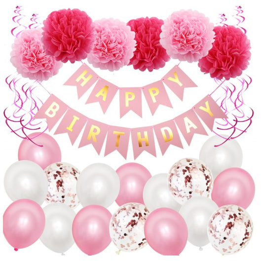 Happy Birthday Luftballons Geburtstag Party Deko Set 24 teilig Rosa
