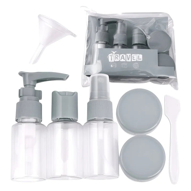 Kulturbeutel Reiseflaschen 7-tlg Set Schampooflasche Dosen Sprühflasche - WS-Trend.de