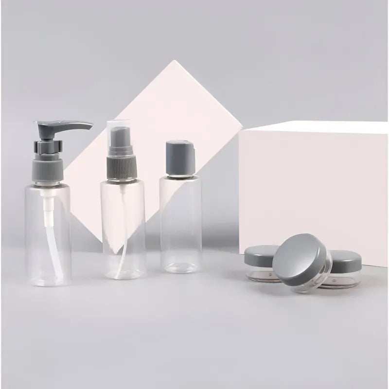 Kulturbeutel Reiseflaschen 7-tlg Set Schampooflasche Dosen Sprühflasche - WS-Trend.de