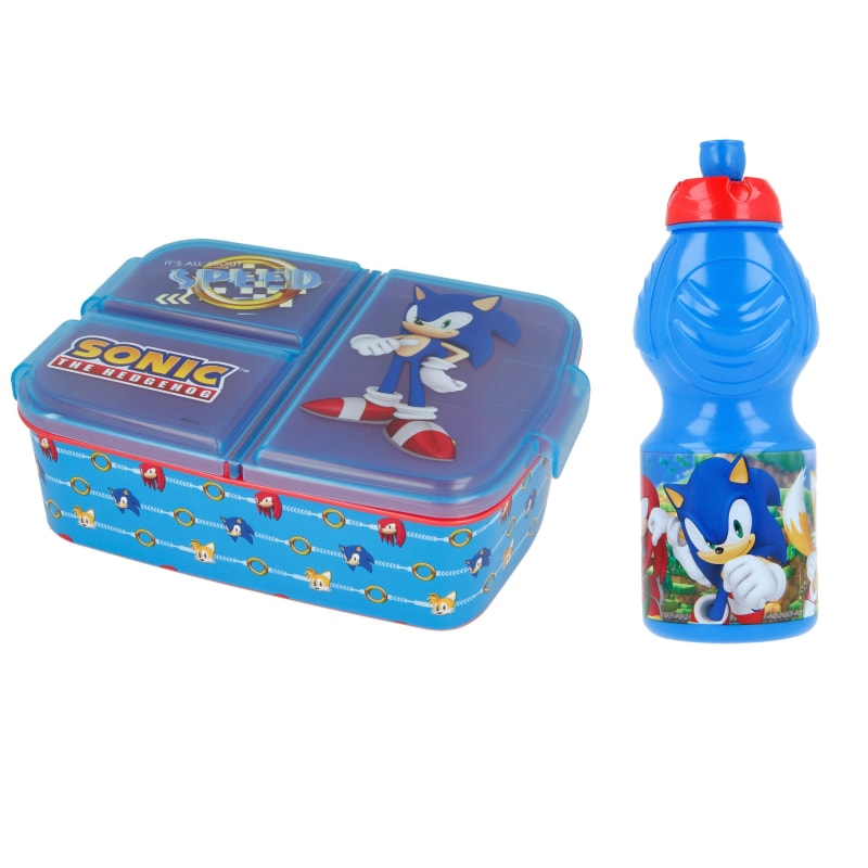 Sonic the Hedgehog 2 teiliges Lunch Set - WS-Trend.de - Brotdose mit 3 Kammern - Trinkflasche