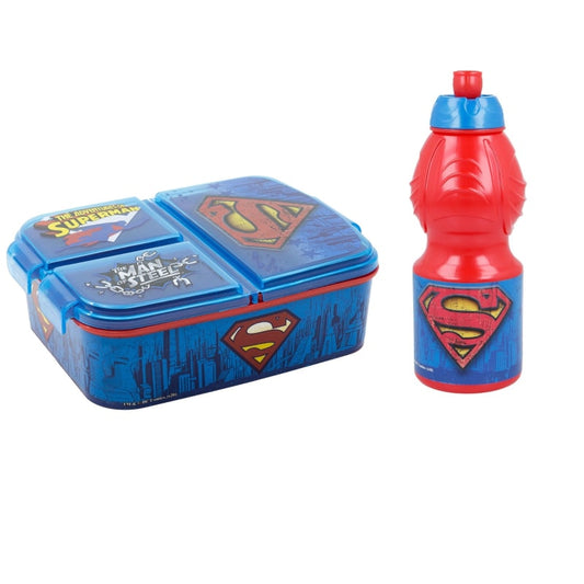 DC Comics Superman Set Lunchbox mit Trinkflasche - WS-Trend.de 2 teiliges Lunch 3 Kammern Brotdose