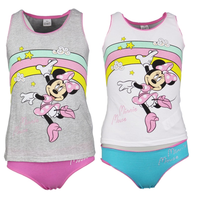 Disney Minnie Maus Rainbow Kinder Unterhemd und Slip Set - WS-Trend.de Mädchen Unterwäsche 104 - 134