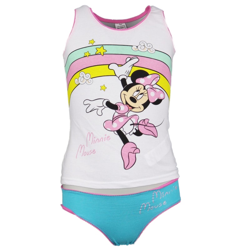Disney Minnie Maus Rainbow Kinder Unterhemd und Slip Set - WS-Trend.de Mädchen Unterwäsche 104 - 134