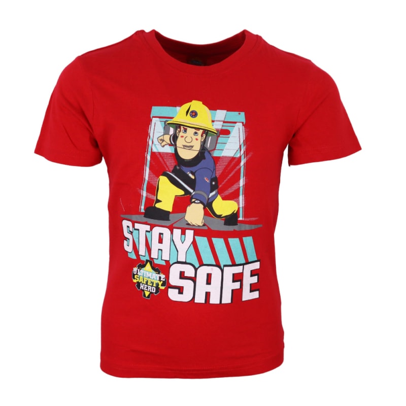 Feuerwehrmann Sam Stay Safe Kinder T-Shirt - WS-Trend.de Rot Weiß für Jungen 98 bis 128