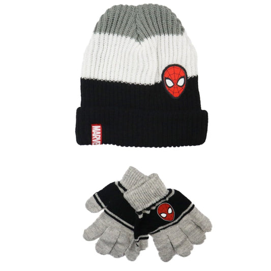 Marvel Spiderman - Kinder Herbst Wintermütze plus Handschuhe - WS-Trend.de Jungen 52 54 Grau