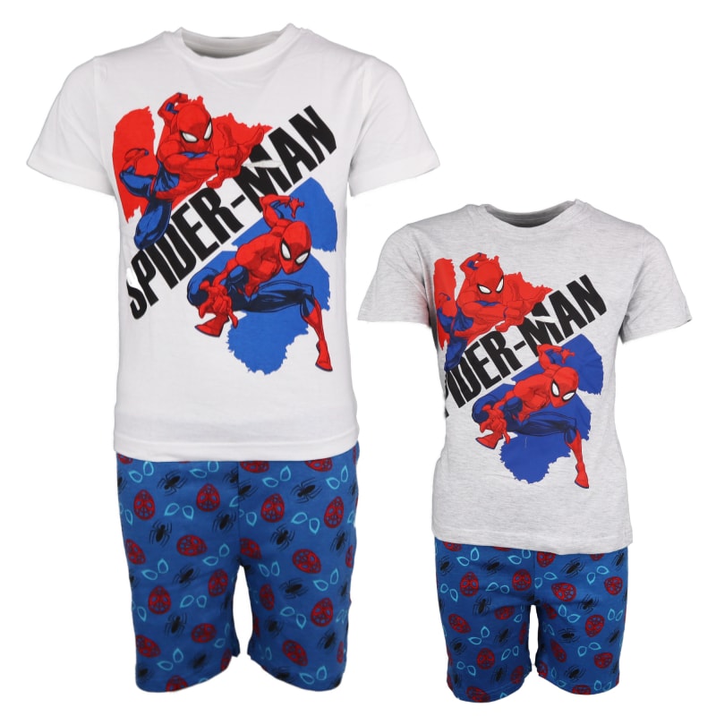 Marvel Spiderman Kinder Schlafanzug Pyjama kurz - WS-Trend.de Nachtwäsche 104 - 134 Weiß Grau