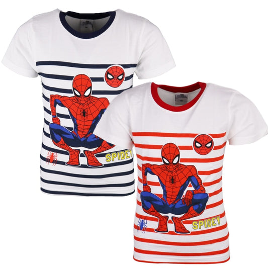 Marvel Spiderman Kinder T-Shirt gestreift - WS-Trend.de Kurzarm Jungen Shirt Blau Rot Baumwolle