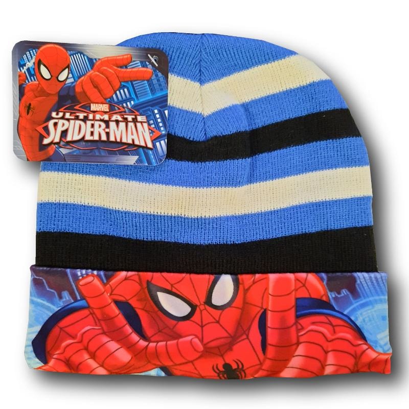 Marvel Spiderman mit Krempe - Kinder Wintermütze 52 oder 54 cm - WS-Trend.de Blau Rot
