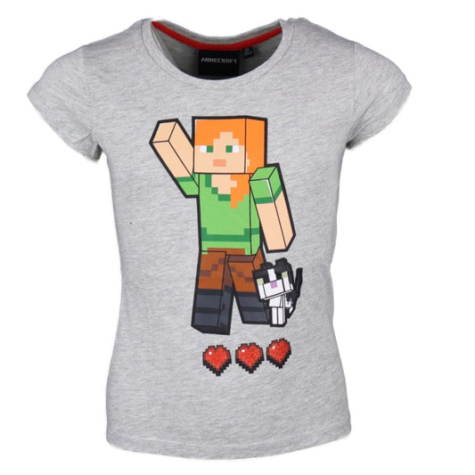 Minecraft Alex Kinder T-Shirt Kurzarm Shirt - WS-Trend.de Baumwolle 104 bis 116 Grau