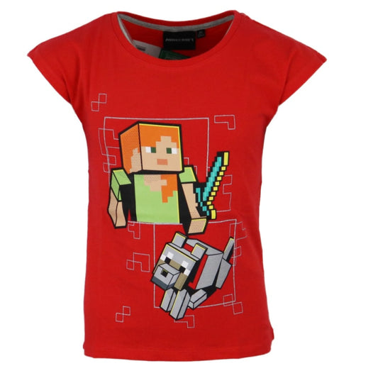 Minecraft Alex Kinder T-Shirt Kurzarm Shirt - WS-Trend.de Baumwolle 104 bis 116 Rot