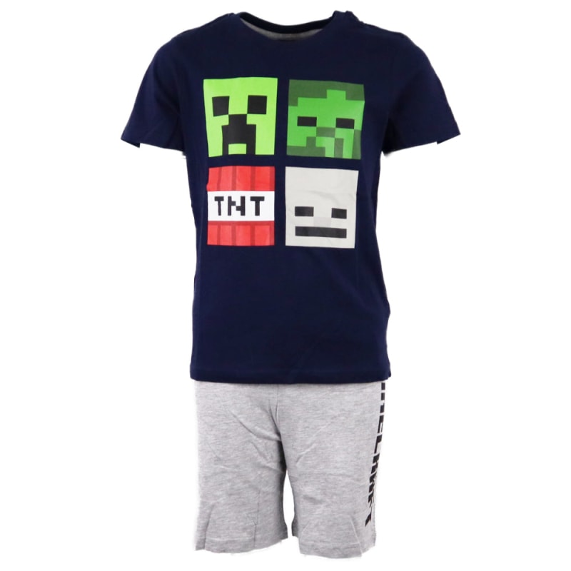 Minecraft Creeper Kinder kurzarm Pyjama Schlafanzug - WS-Trend.de 116 -152 Weiß