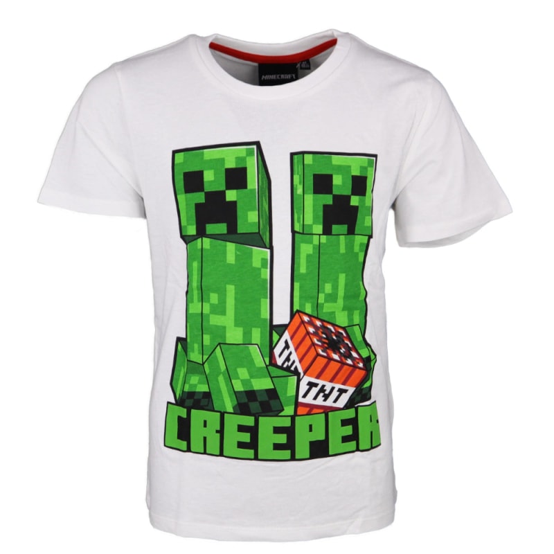 Minecraft Creeper kurzarm T-Shirt Baumwolle - WS-Trend.de Kinder Kleidung Jungen 116 - 152 Weiß
