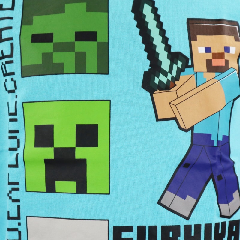 Minecraft Steve Kinder kurzarm T-Shirt - WS-Trend.de Creeper Kleidung Jungen Blau Baumwolle