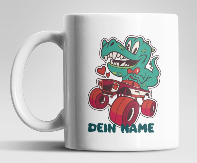 T-Rex Monstertruck Tasse mit Wunschnamen - WS-Trend.de Dino Kakao Kaffeetasse Teetasse