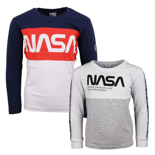 NASA Space Center Kinder langarm T-Shirt Jungen - WS-Trend.de 134-164 Baumwolle Schwarz Grau