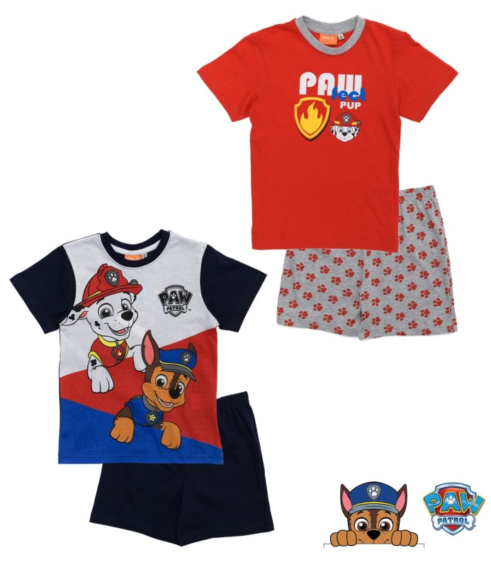 Paw Patrol Schlafanzug Pyjama kurz - Größe 98 bis 128 - WS-Trend.de Kinder Baumwolle Schwarz Rot 98-128