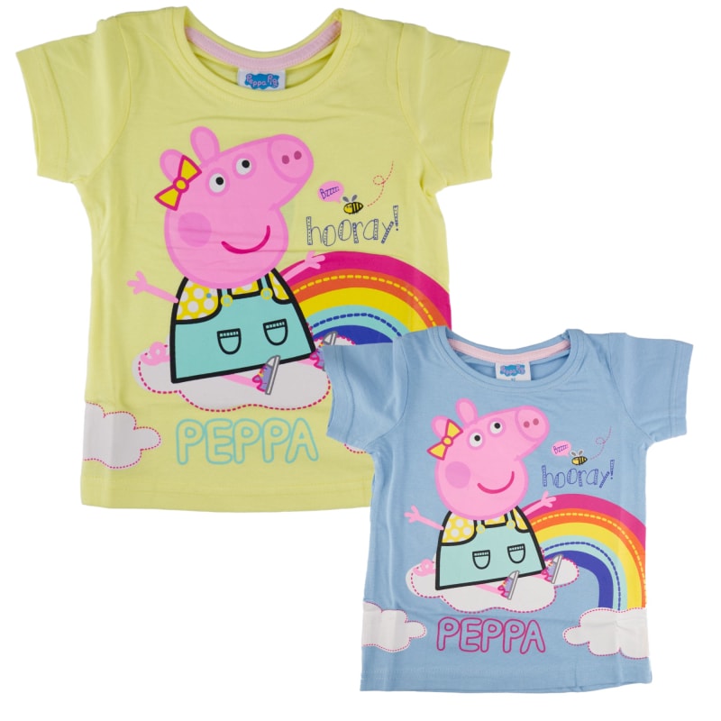 Peppa Wutz Kinder T-Shirt - WS-Trend.de PEPPA Pig kurzarm für Mädchen 92-116 Blau Gelb Baumwolle