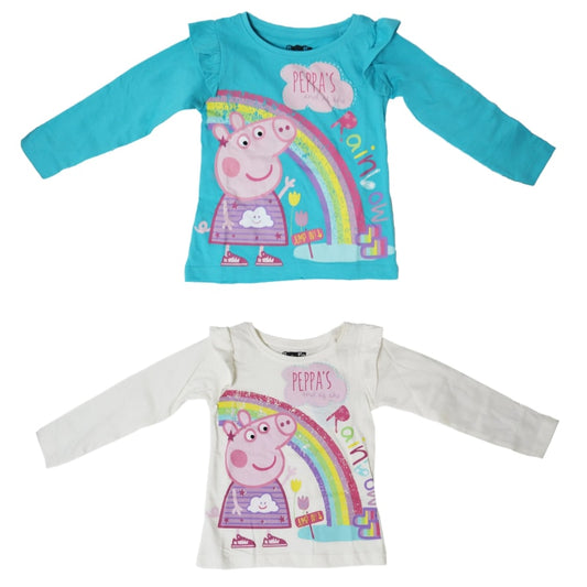 Peppa Wutz Rainbow Kinder langarm T-Shirt - WS-Trend.de PEPPA Pig für Mädchen 92-116 Blau Weiß Baumwolle