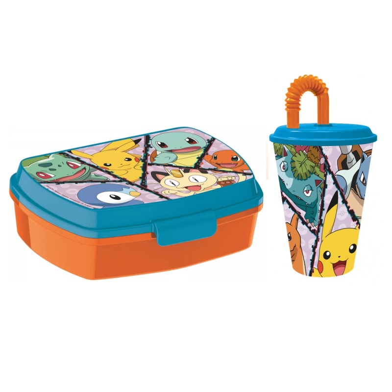 Pokemon Friends Set Lunchbox mit Trinkbecher - WS-Trend.de Kinder 2 teiliges Brotdose und Deckel Strohhalm