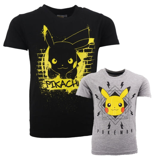 Pokémon Pikachu Kinder kurzarm T-Shirt - WS-Trend.de Kurzarm Shirt Baumwolle 110 bis 152 Grau Schwarz