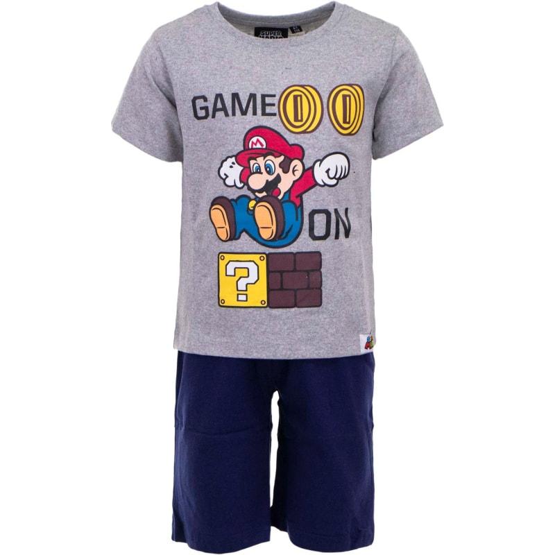 Super Mario Game ON Kinder Schlafanzug Pyjama kurz - WS-Trend.de On Baumwolle Blau Grau 98-128