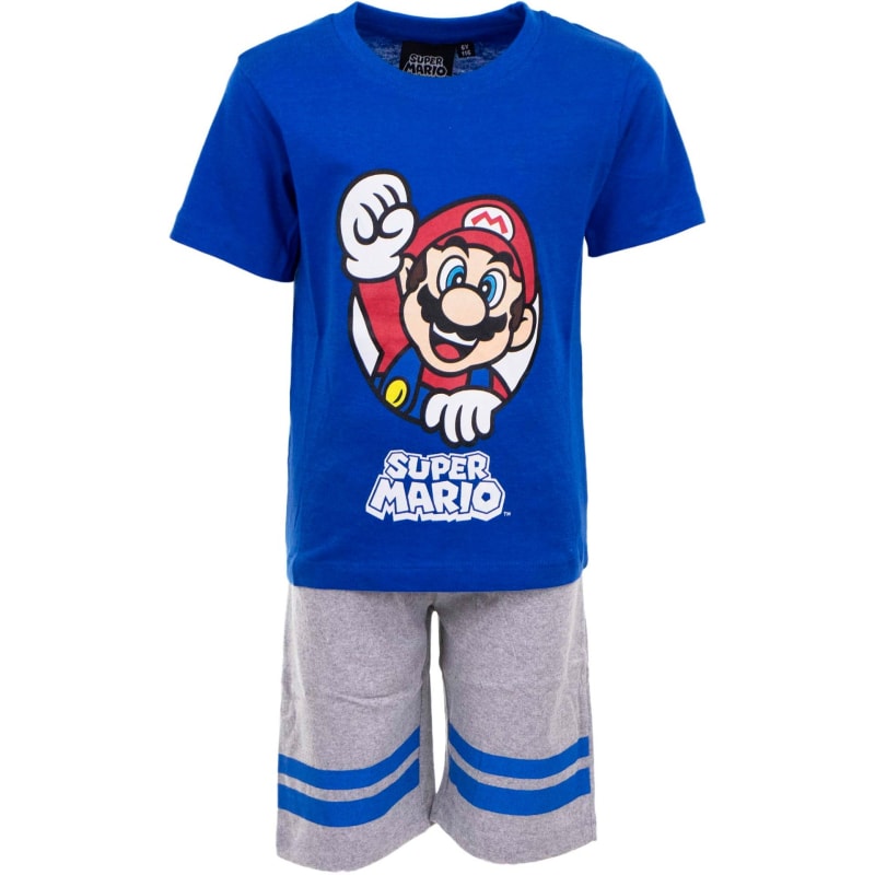 Super Mario Kinder Schlafanzug Pyjama kurz - WS-Trend.de Baumwolle Blau Grau 98-128