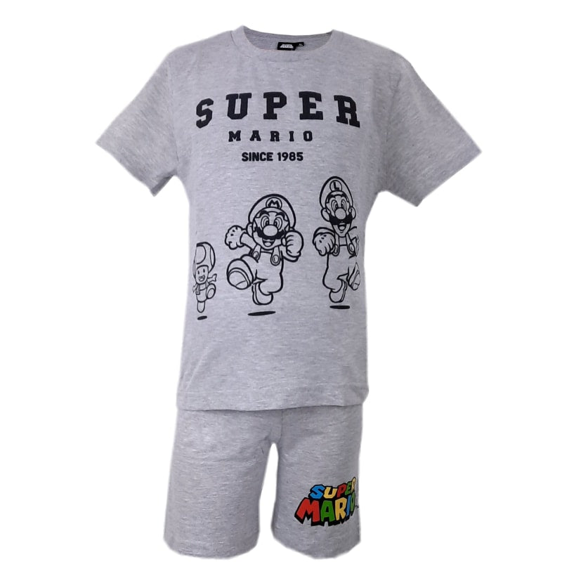 Super Mario Schlafanzug Pyjama kurz - Größe 104 bis 152 - WS-Trend.de Kinder Baumwolle Blau Grau 104-152