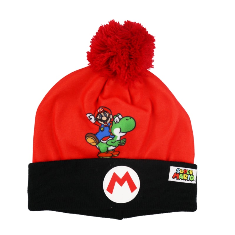 Super Mario Yoshi Kinder Herbst Wintermütze - WS-Trend.de und Winter Mütze Gr. 52/54 Kindermütze Bommel Rot Blau